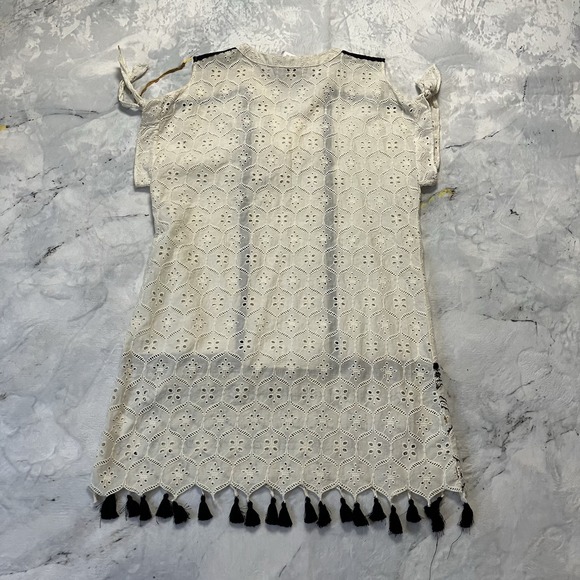 Hemant‎ Nandita Dress Womens Sz S Ivory Aditya Embroidered Eyelet Tunic Tassel - Picture 5 of 10